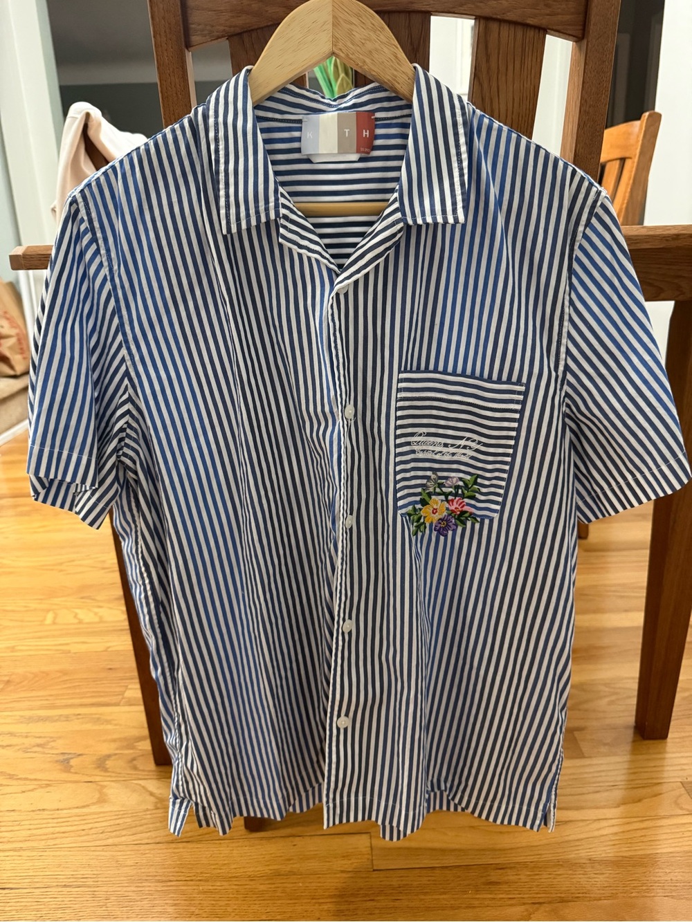 Kith Blue & White Striped Short-Sleeve Shirt with Pocket Embroidery